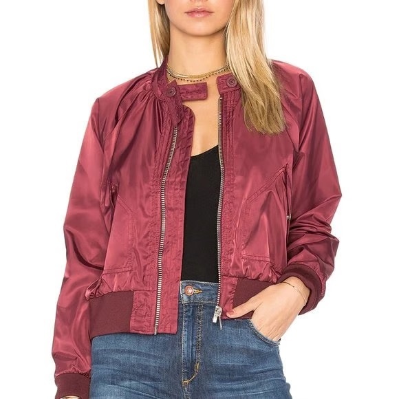 FREE PEOPLE MIDNIGHT BOMBER JACKET WINE MAROON FULL ZIP UP - Picture 2 of 9